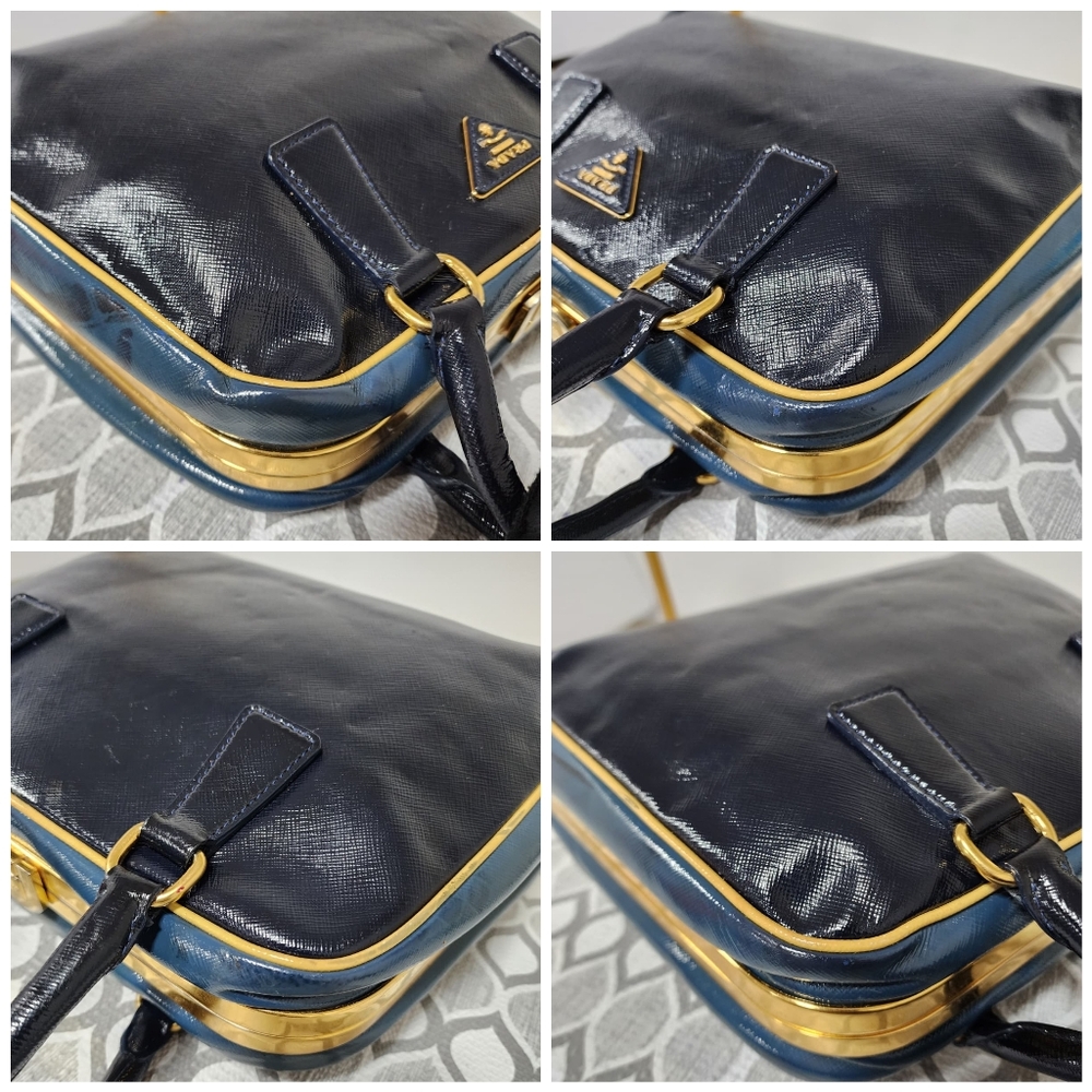 Prada Saffiano Vernice Pyramid Bag Navy Blue - Picture 13 of 15